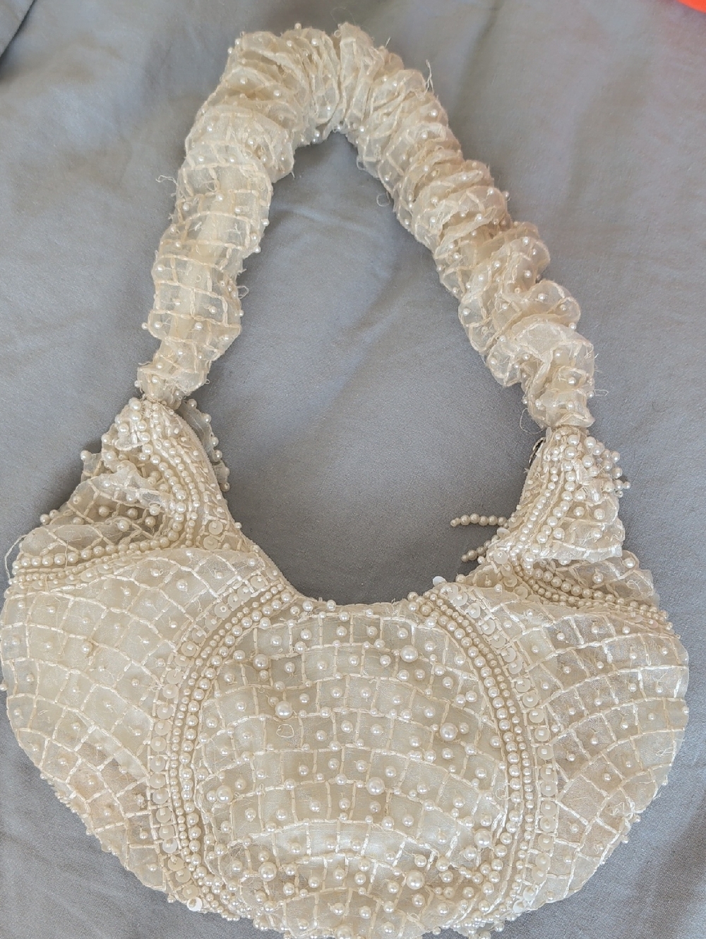 Cream Beaded Shoulder Bag